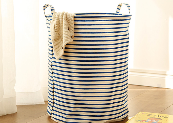 Puting portable Laundry basket storage bag box bathroom hamper bin customized colors stripe Green blue Cotton Linen