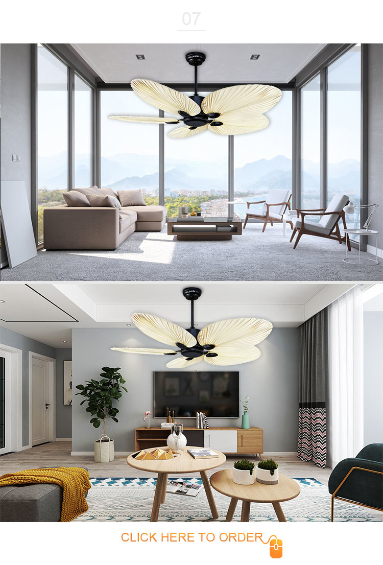Decorative 5 Palm Leaf Ceiling Fan without Light with Silent Motor and Remote Control