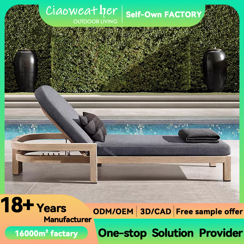 Modern Outdoor Furniture Teak Swimming Pool Sunbed Patio Beach Furniture Lounge Chair Luxury Lounger with Waterproof Upholstery Cushion