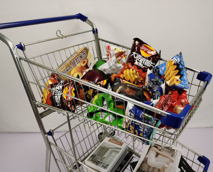 Double Layer Shopping Basket Trolley Zinc Powder Coated Supermarket Shopping Cart