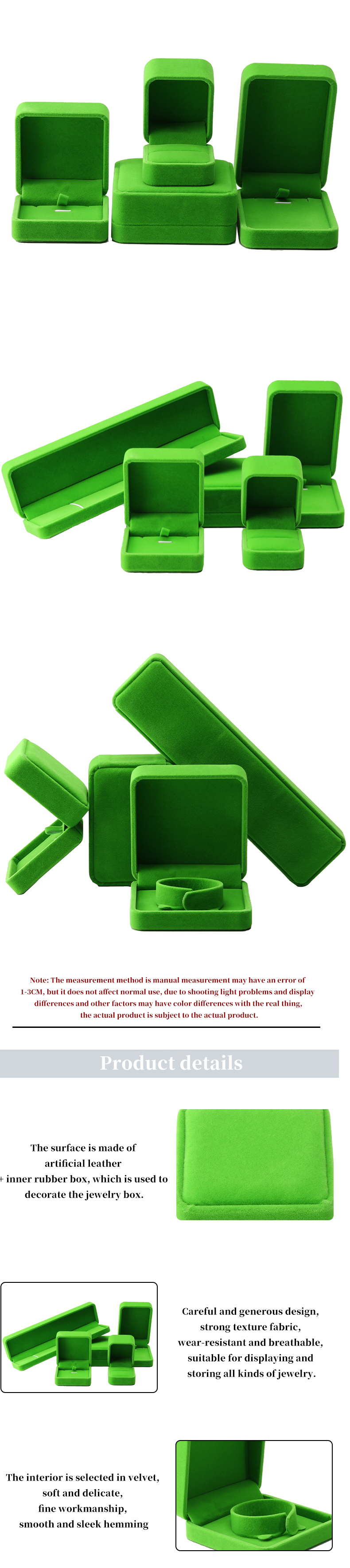 China Manufacturing wholesale high end Handmade Necklace Ring Box Jewellery Packaging Custom logo Luxury Square Suede Velvet light green Jewelry Box