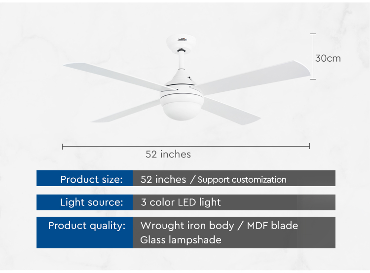 LED Ceiling Fan with Light and AC Motor Stylish Design Support Dimmer 4 MDF Blades