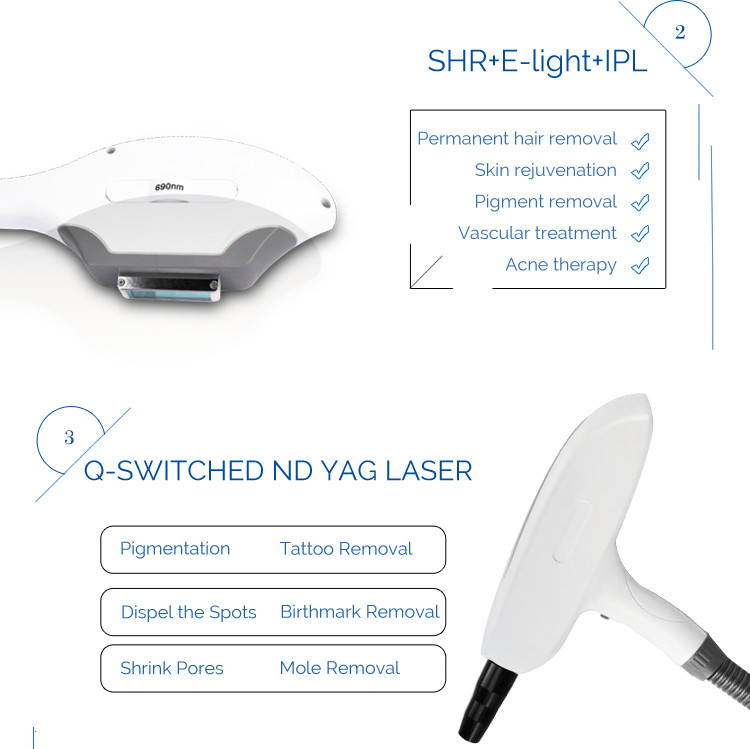 Fractional Rf Q-S nd yag Laser IPL Depilation Facial Hair Removal Machine