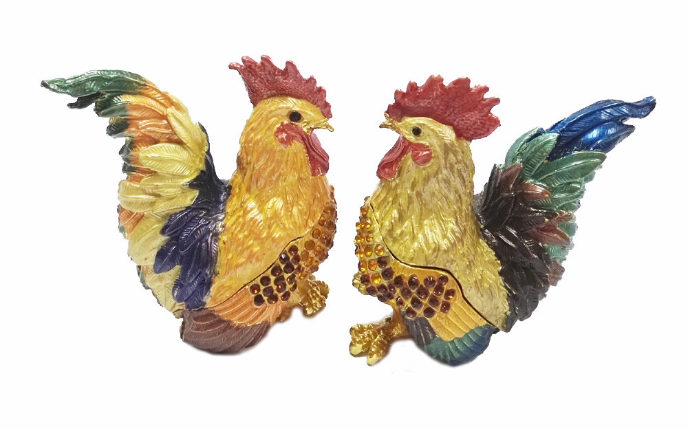 Metal enamel beautiful rooster figure status jewelry box for cock year gifts