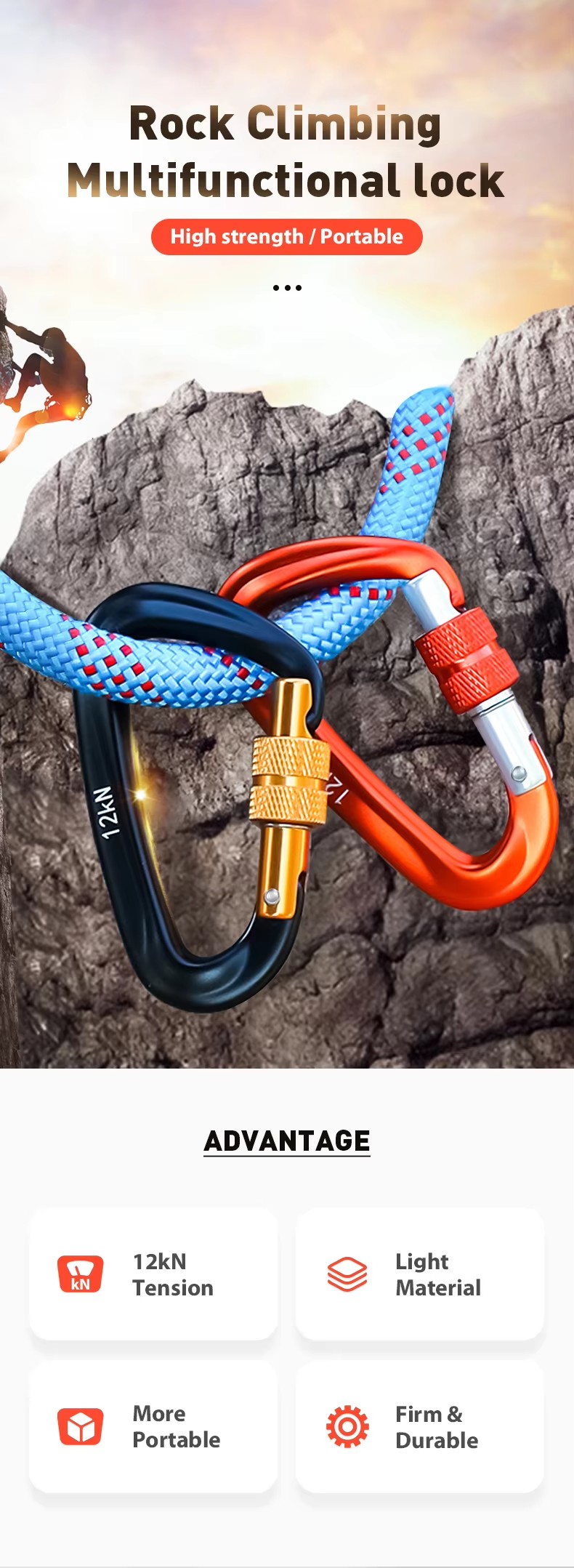 OEM Acceptable Aluminum Screw Lock Carabiner Clip for Climbing Customized Finish