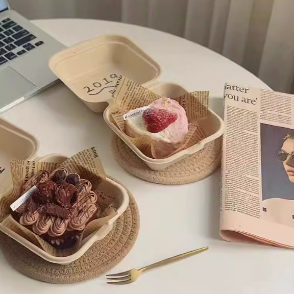 8 Inch *3 Grid Pulp Lunch Box Disposable Biodegradable Take Away Food Box