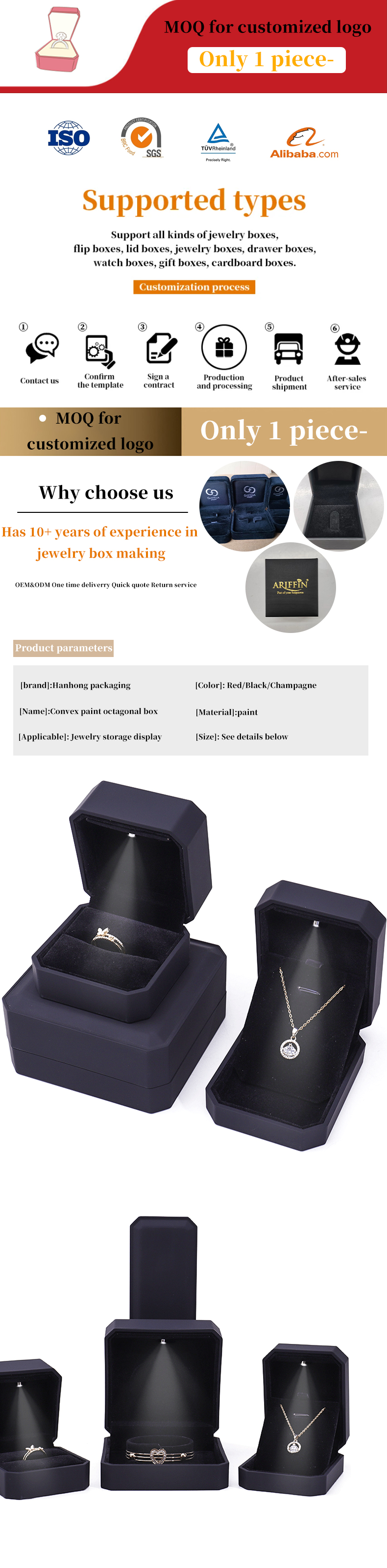 Newest Custom Logo LED Jewelry Display Box for Rings Necklaces Bracelets and Earrings