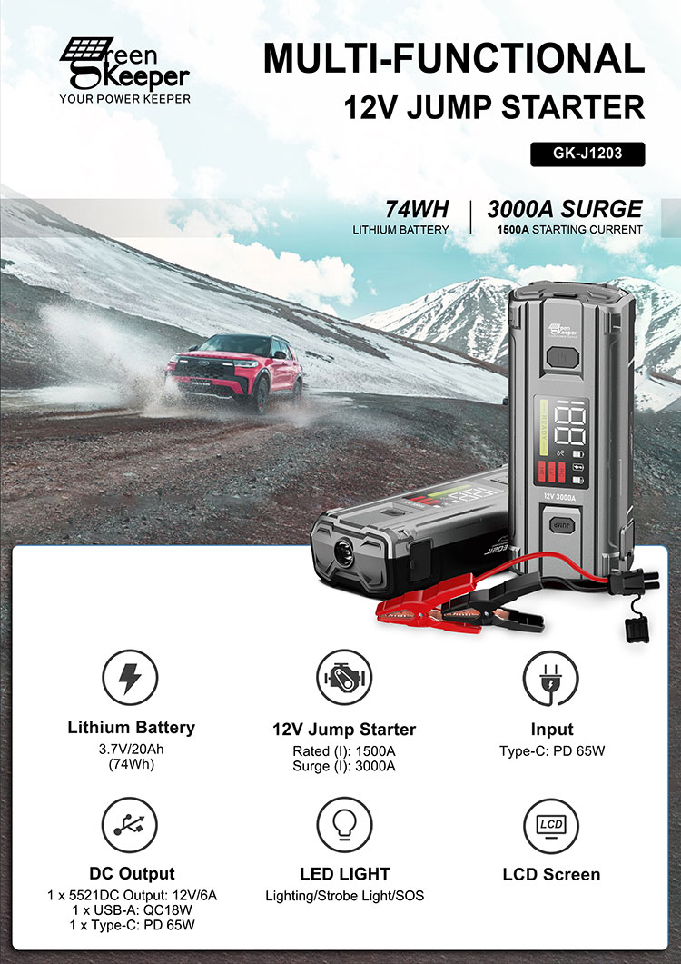 Small Cars Portable 12v Car Jump Starter Emergency Battery Booster 20000mah Power Bank