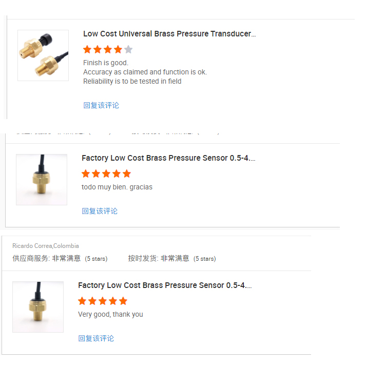 1%FS Brass Pressure Sensor For Water Parkard Electrical Connection
