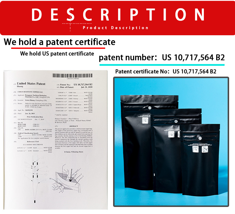 Custom Child Resistant Mylar Bags Odor Resistant Child Resistant Plastic Zipper Lock Child Resistant Mylar Bags
