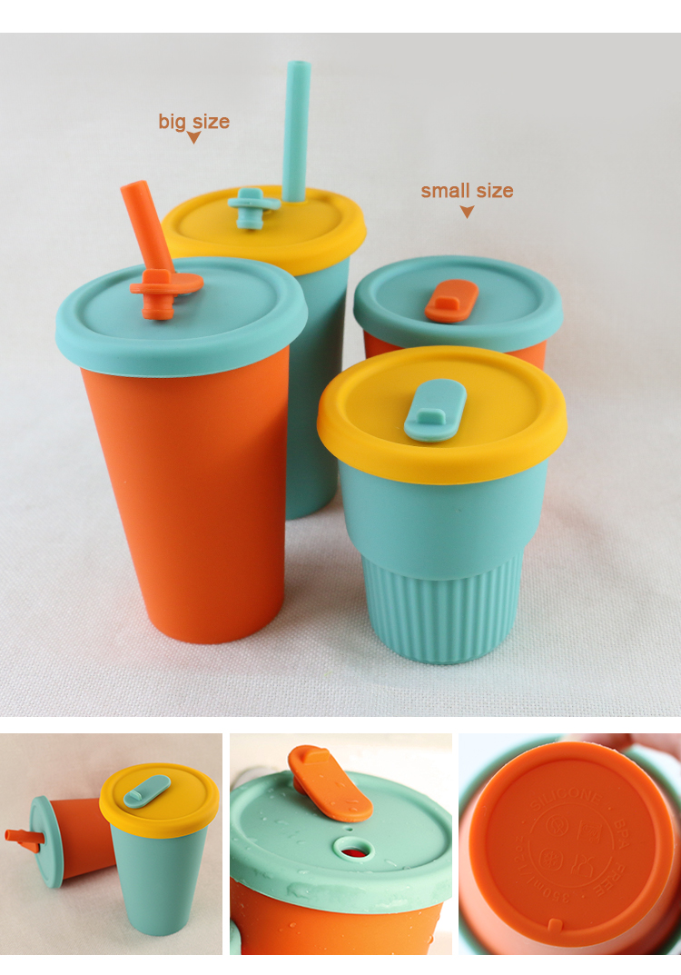 Travel Camp Collapsible Silicone Coffee Cup 350ml With Straw Lid