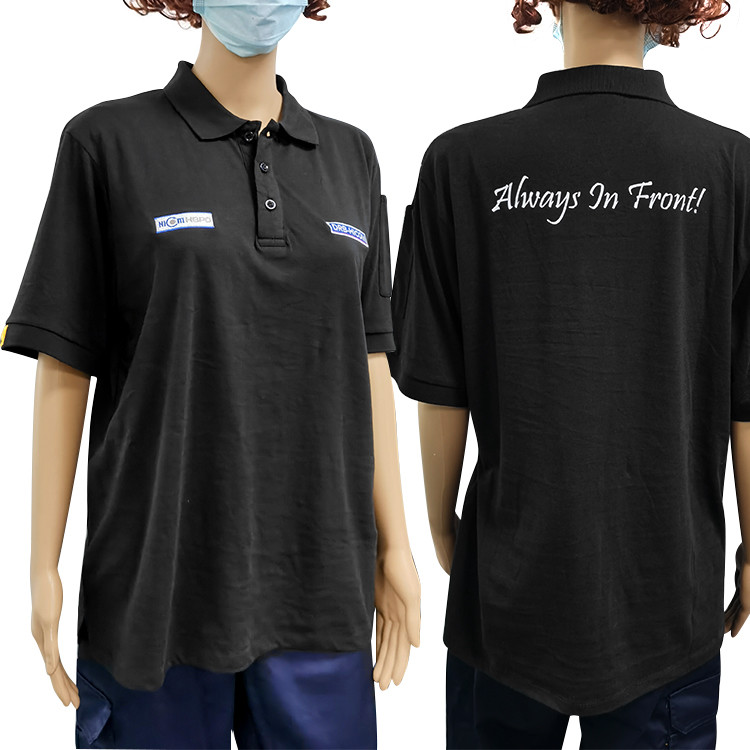 96% Cotton 4% Carbon Fiber Knitted Fabric ESD Anti Static Polo Shirts