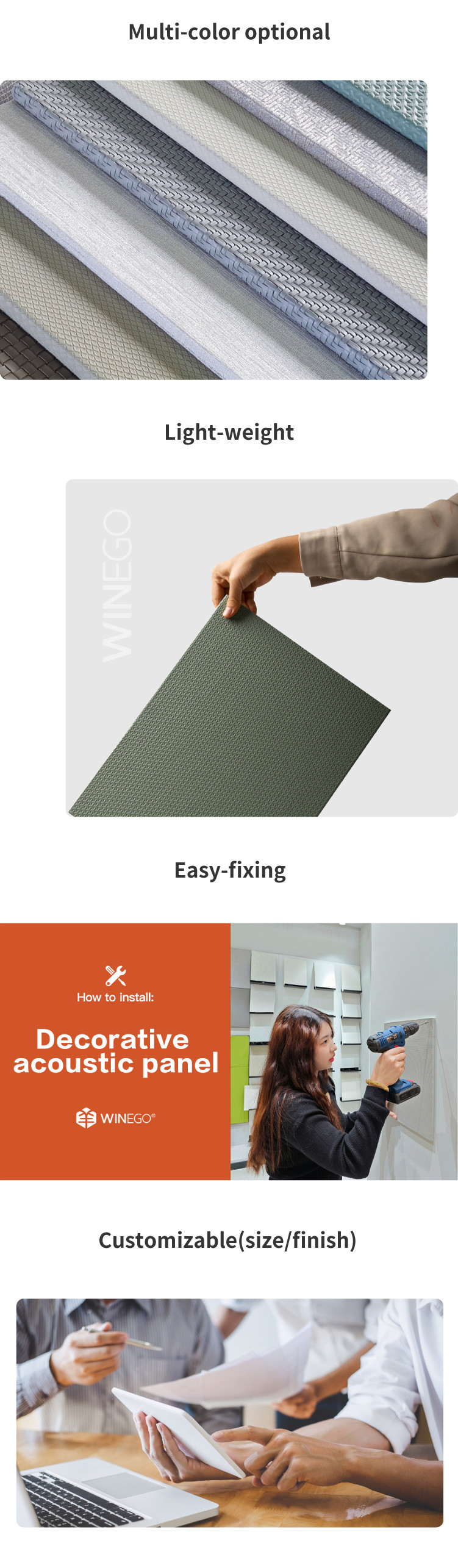Green Construction Decorative Acoustic Panels Diverse Surface Finishes