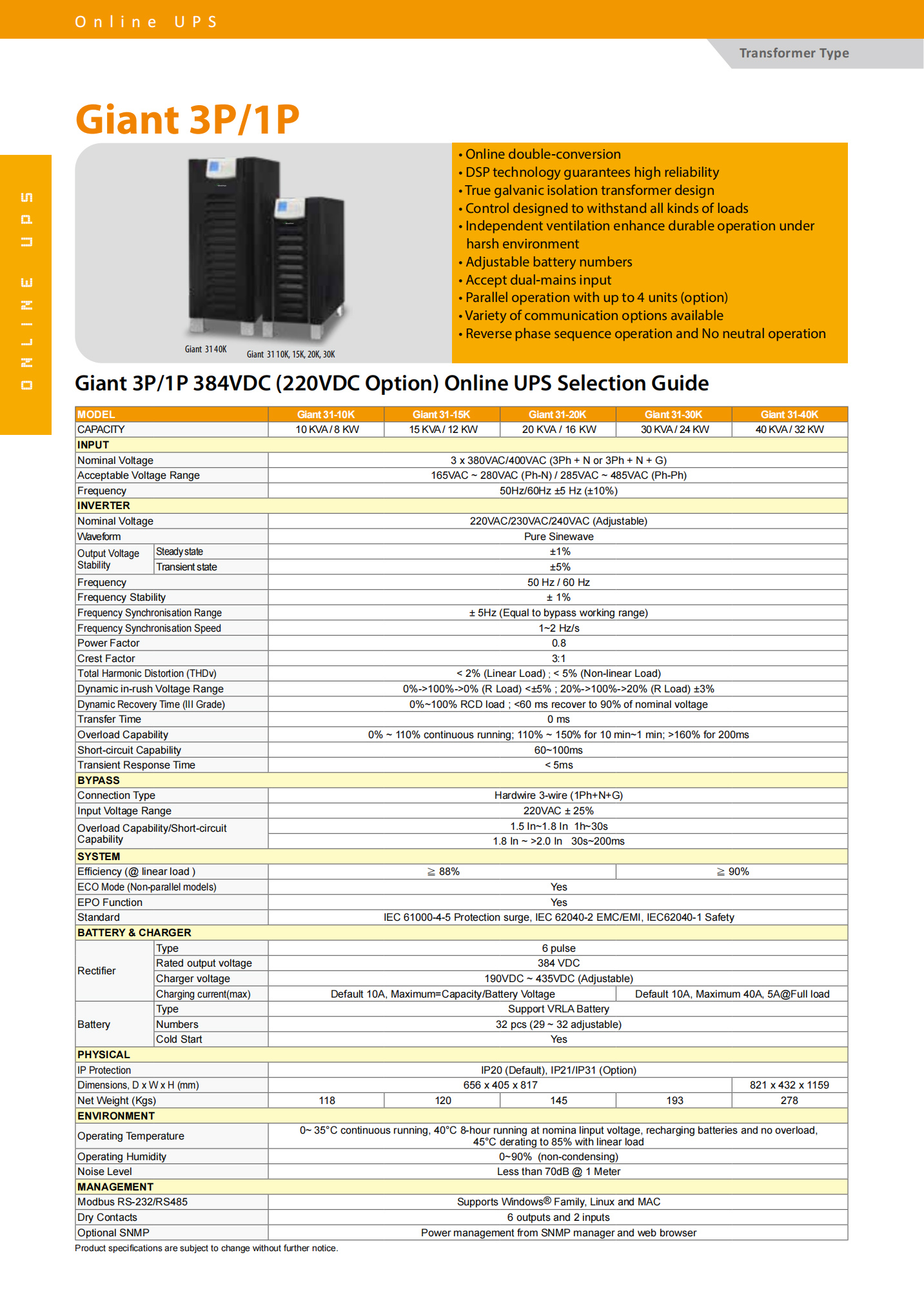 Visench Giant 3p Industrial Digital Low Frequency OEM UPS 10000VA 15000VA 20000VA 30000VA 40000VA Online Ups