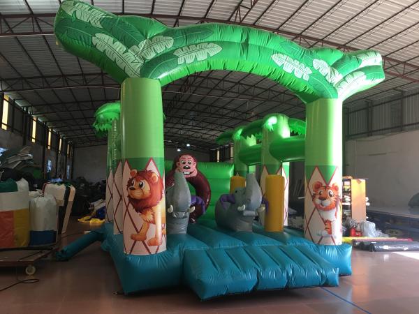 Size 4x4m Forest Animals Kids Inflatable Bounce House / Green Jumping Monkey
