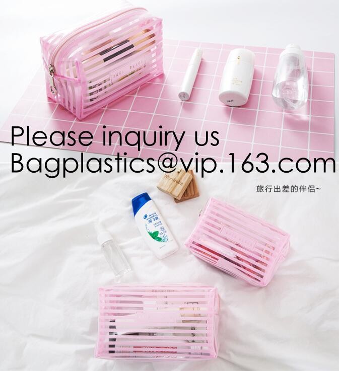 Clear Zipper Pouch with Strap Makeup Bag PVC Cosmetic Pouch,Printing Clear Zip lockk Cosmetic PVC Pouch, bagease, bagplast