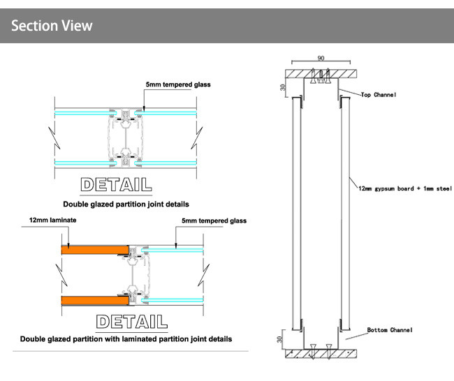 Acoustic Steel Solid Partition Wall Prefabricated Demountable Glass Office Partitions