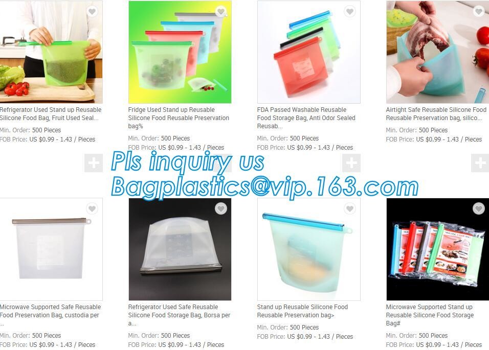 Reusable Leakproof Zipper Preservation Airtight sandwich Zip lockk Cooking Fresh Zip Large Silicone Storage Food Bags With