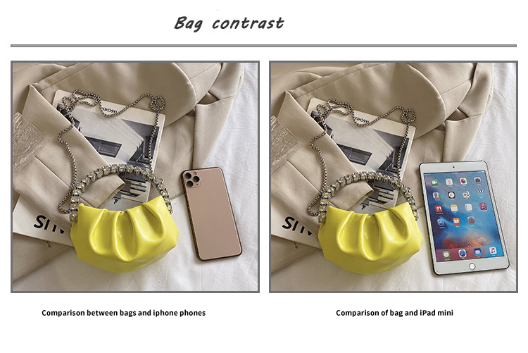 Custom Logo Women's Half Moon Clutch Purse with Chic Pleated Design and Diamond Handle