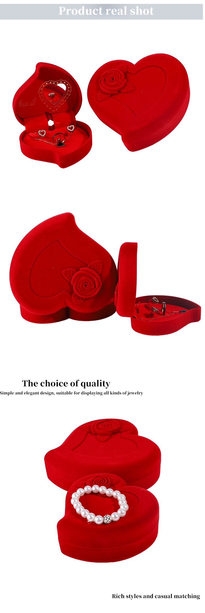 Velvet Jewelry Box for Red Love Ring Necklace and Stud Earrings Set Custom Packaging