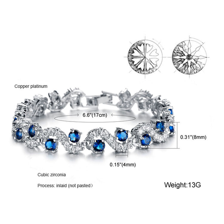Platinum Plated Clear Cubic Zirconia Tennis Bracelet for Women Jewelry (JDS931BLUE)