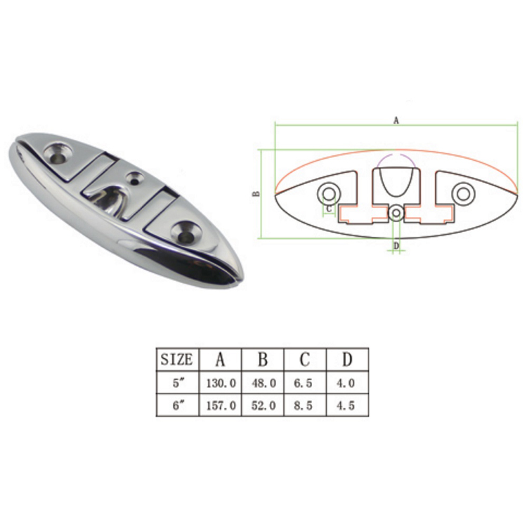 Marine Hardware Fittings 6" Folding Cleat Polished Finish Made of 316 Stainless Steel