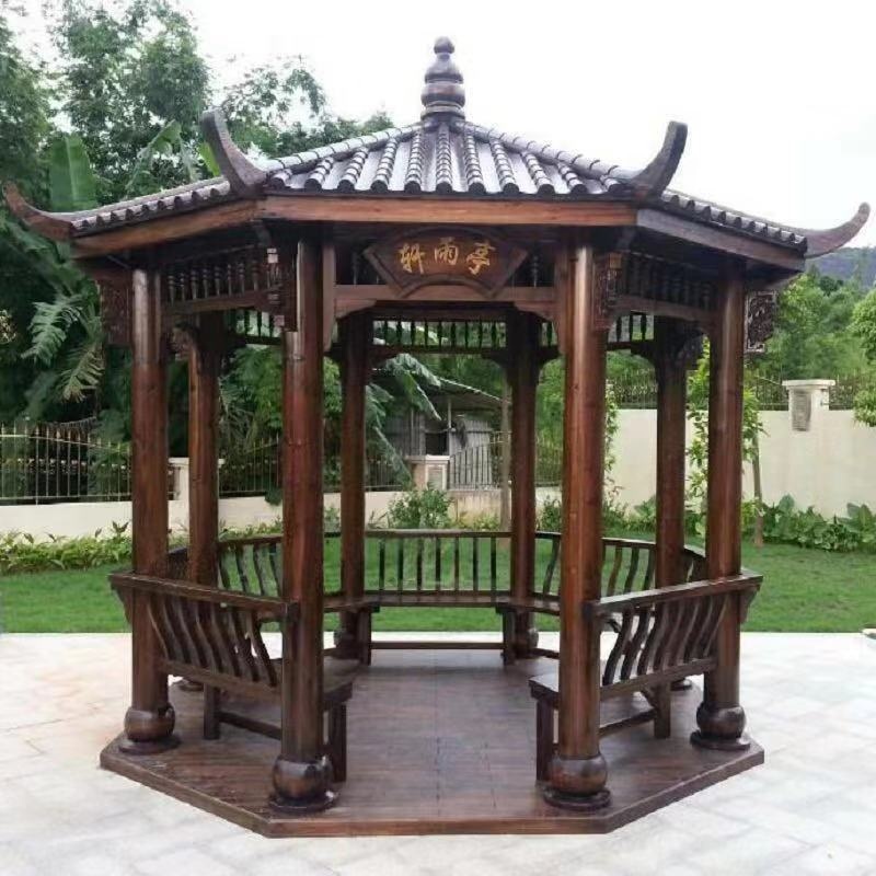 Outdoor Pavilion Chinese Wood Gazebo Hexagonal 3m Antique Garden Pagoda
