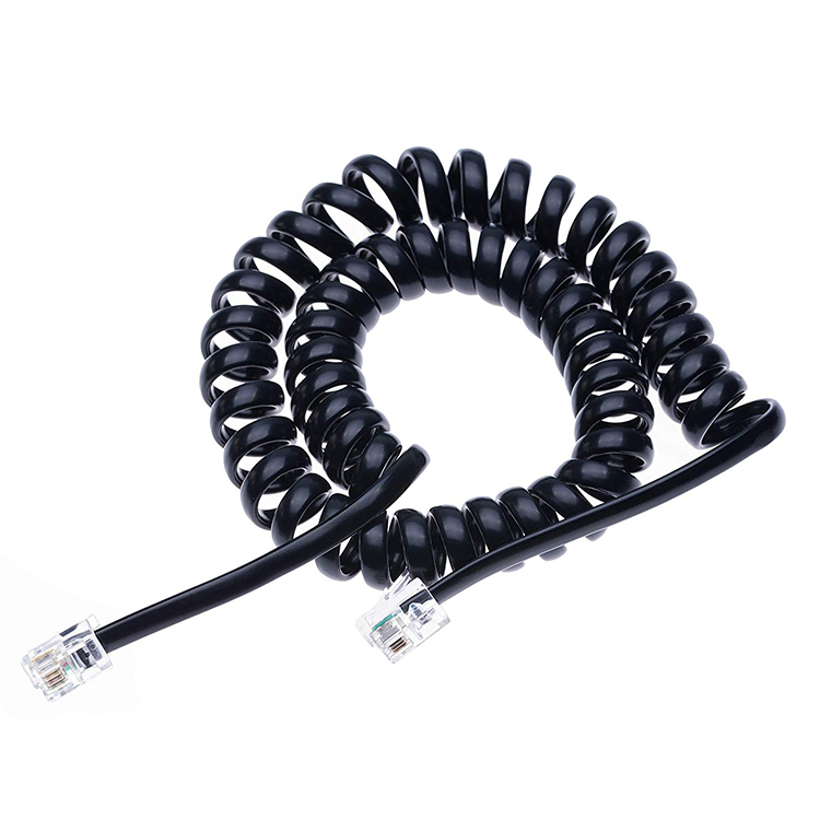 Coiled Spring RJ9 4P4C RJ11 Black White Spiral Flat Cat3 ADSL Telephone Cable