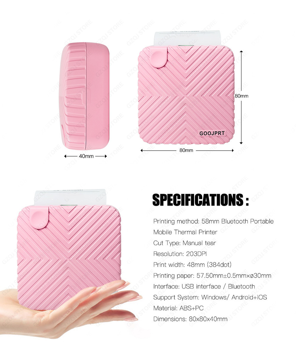 Printer Portable Bluetooth 4.0 Printer Photo Thermal Printer Phone Wireless Connection Printer 1200mAh Battery