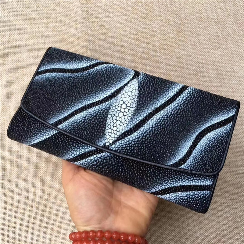 Authentic Stingray Skin Female Long Trifold Wallet Coin Case Genuine Leather Women Large Red Clutch Purse Lady Money Bag