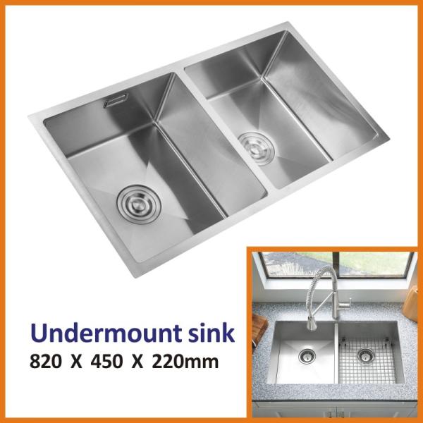Stainless Steel Brushed Steel Undermount Sink , 16 Gauge 25 Inch Double Bowl