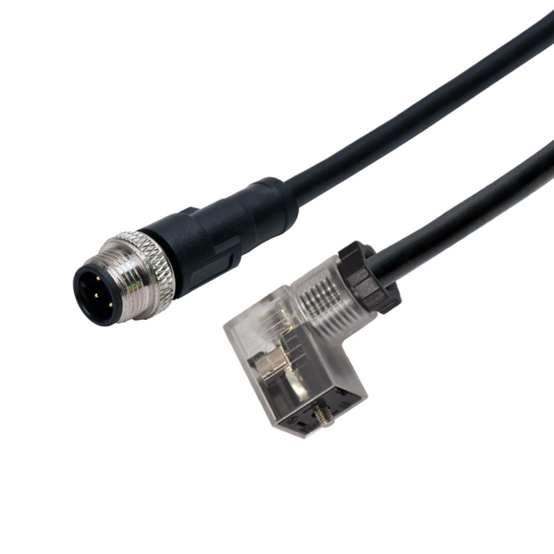 M12 8pins A code Molded Male Waterproof Connector Cable To LED Solenoid Valve Type C Plug
