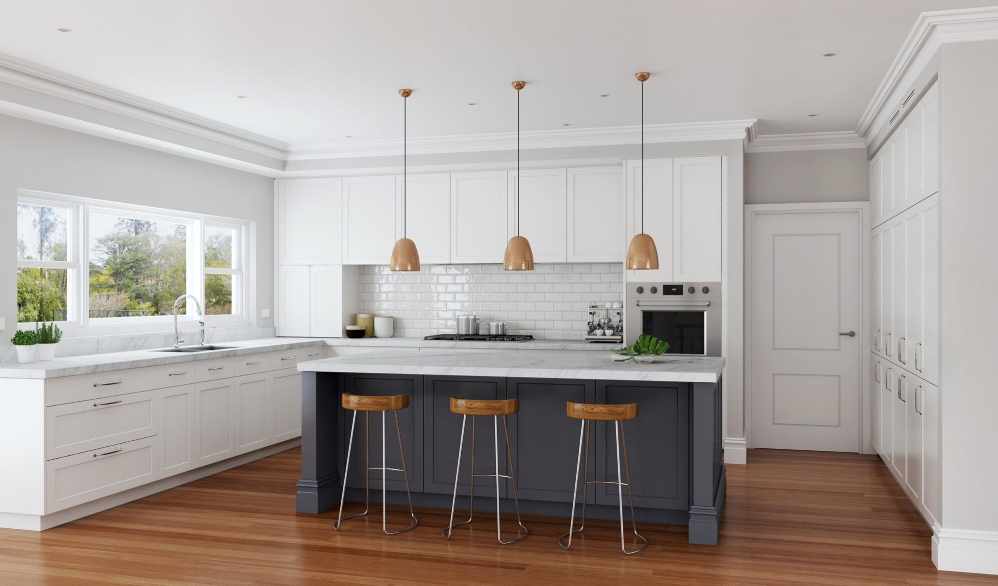 American Shaker Kitchen Cabinet Set Featuring MDF Carcass and Quartz Stone Countertop