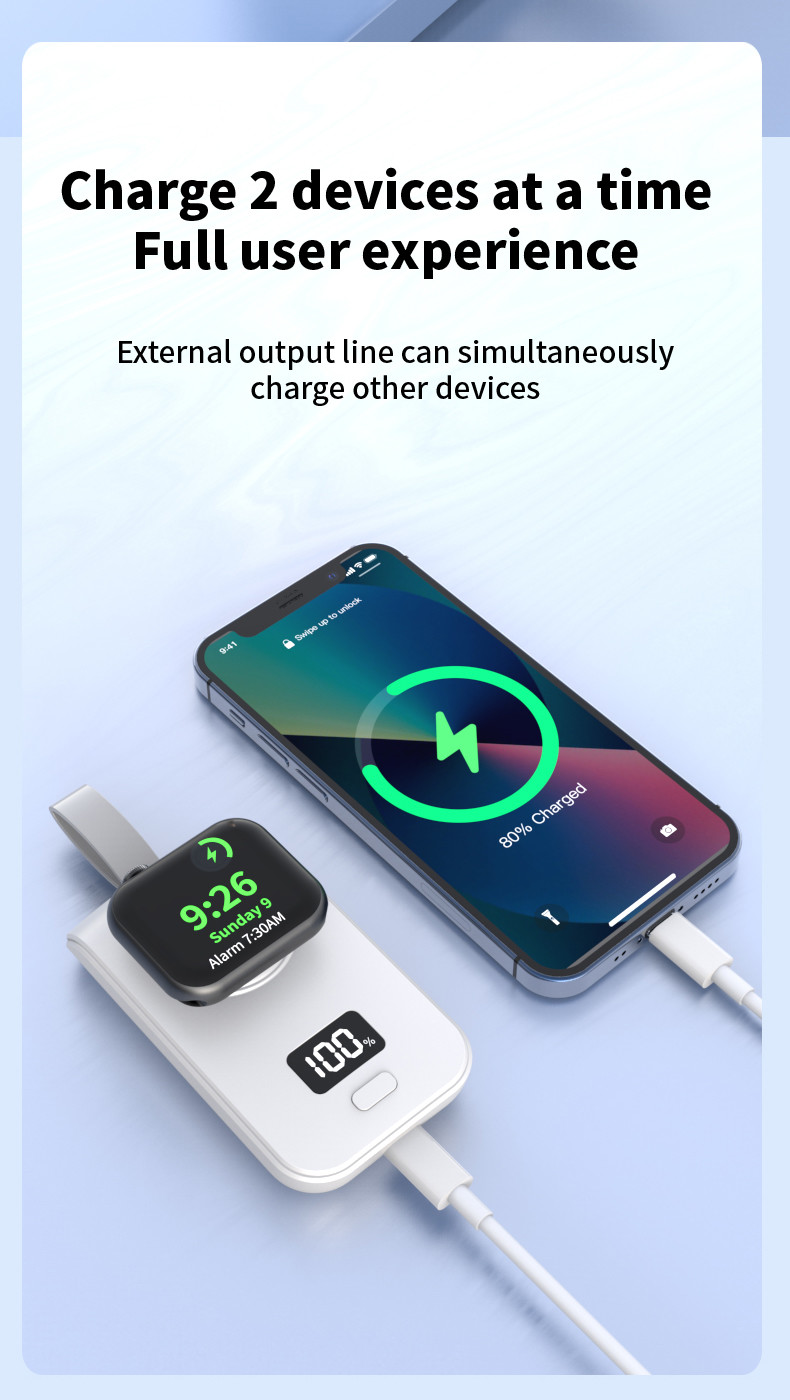 2500mAh Power Bank Portable Wireless Watch Charger With Digital Display