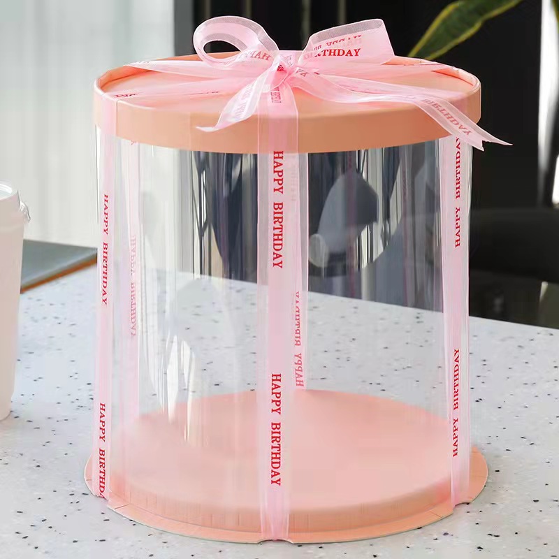 Transparent Round Tall Clear Plastic Disposable Cake Containers For Wedding Birthday