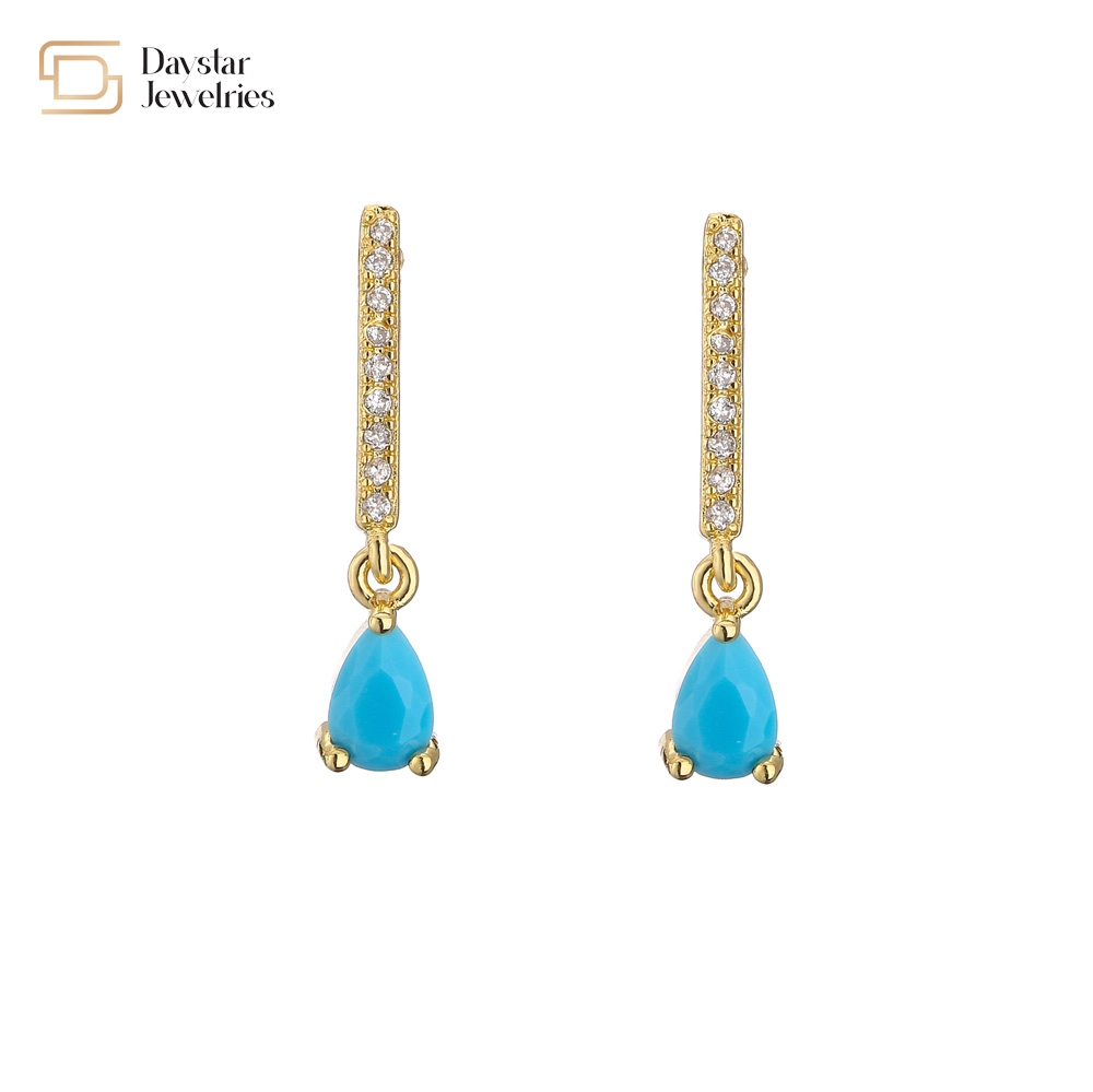 Colored Water Drop Diamond Zircon Crystal Pendant Stud Earrings 18k Gold Plated