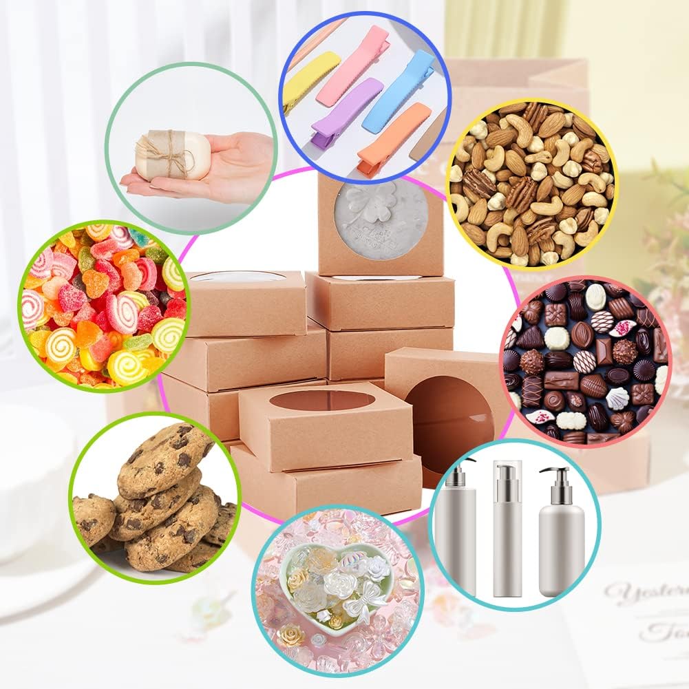 Round Clear Window Kraft Paper Gift Wrapping Box for Homemade Soap Wedding Party Favor