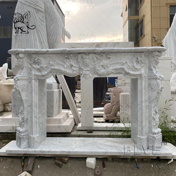 White Carrara Marble Fireplace Surround Luxury French Style Stone Mantel Indoor