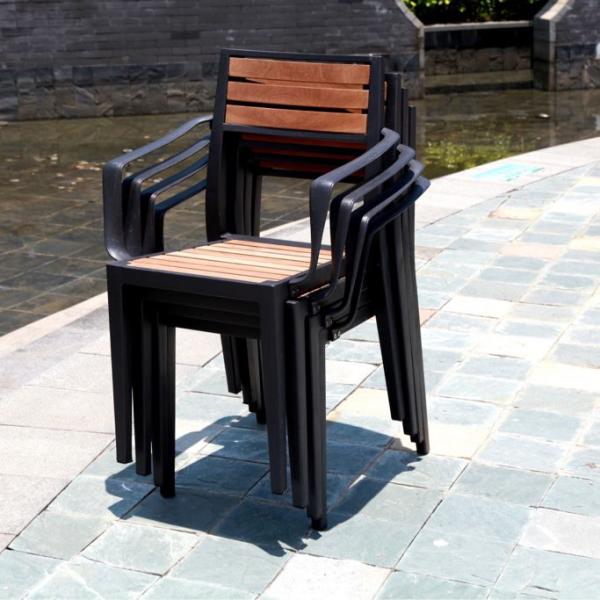 Outdoor Furniture Modern Design Style Aluminum Frame Stackable Arm Chair Wooden
