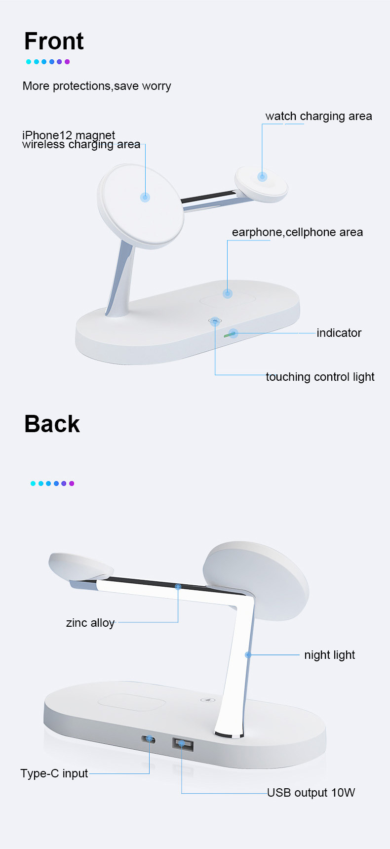 3W Earphone Charging 5-in-1 Magnetic Wireless Charger with USB Output CE/FCC/RoHS Approved