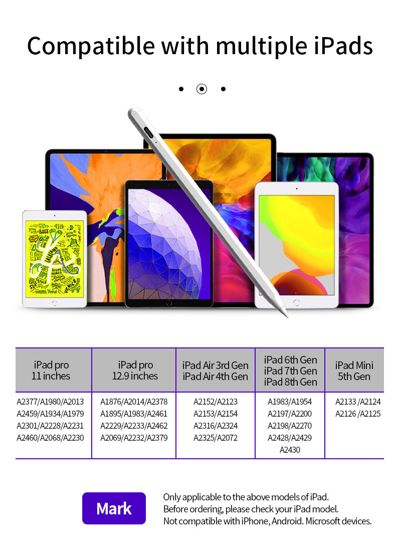 Ipad 2nd Generation Active Stylus Pencil Compatible With 2018-2023
