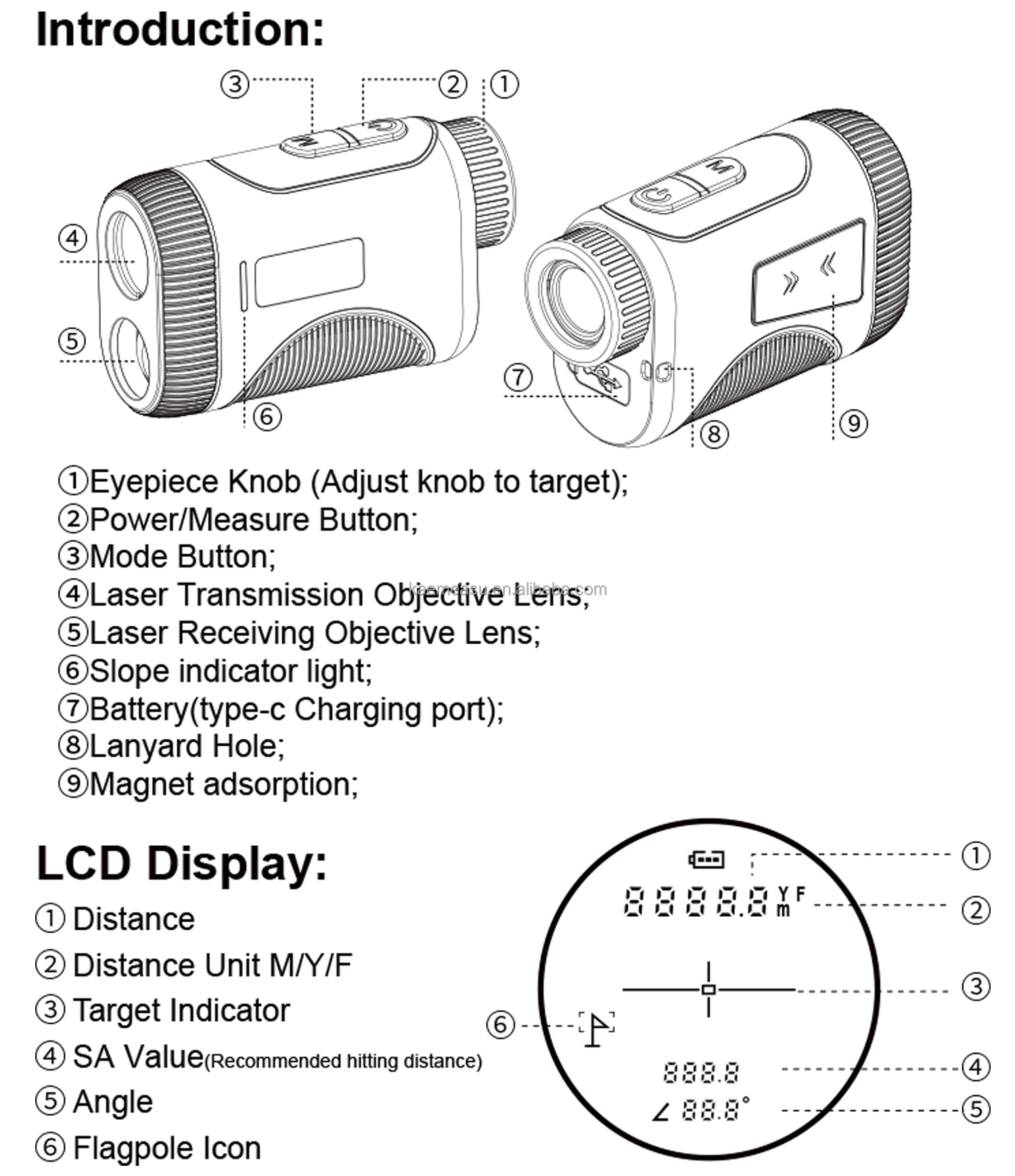Durable Construction 800m High Accuracy OEM Golf Rangefinder with Slope Magnetic Function and Sport Laser Technology