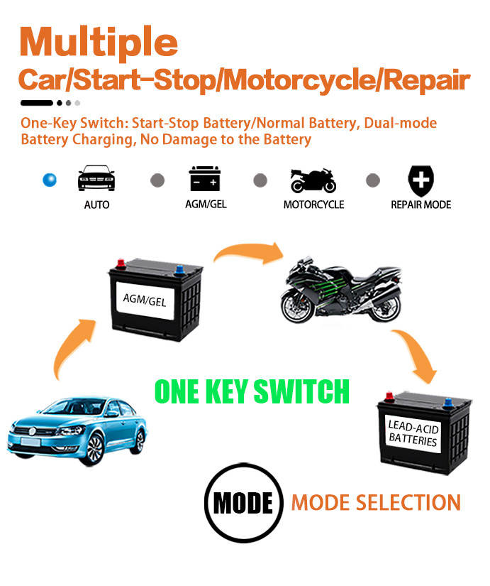 Pulse Repair Motorcycle Lead Acid Battery Charger 12V 6A
