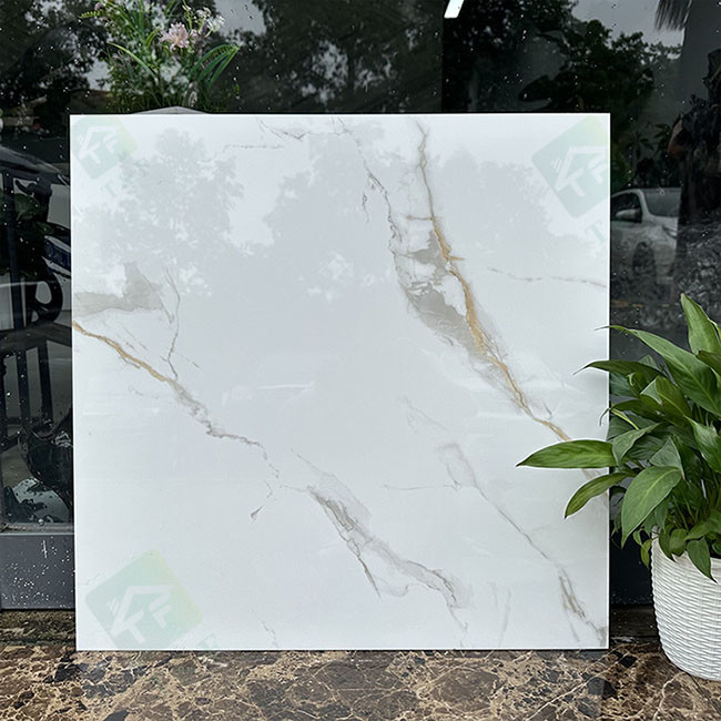600*600mm Living Room Glazed Ceramic Tiles Super White Marble With Glod Vein Glazed Polished