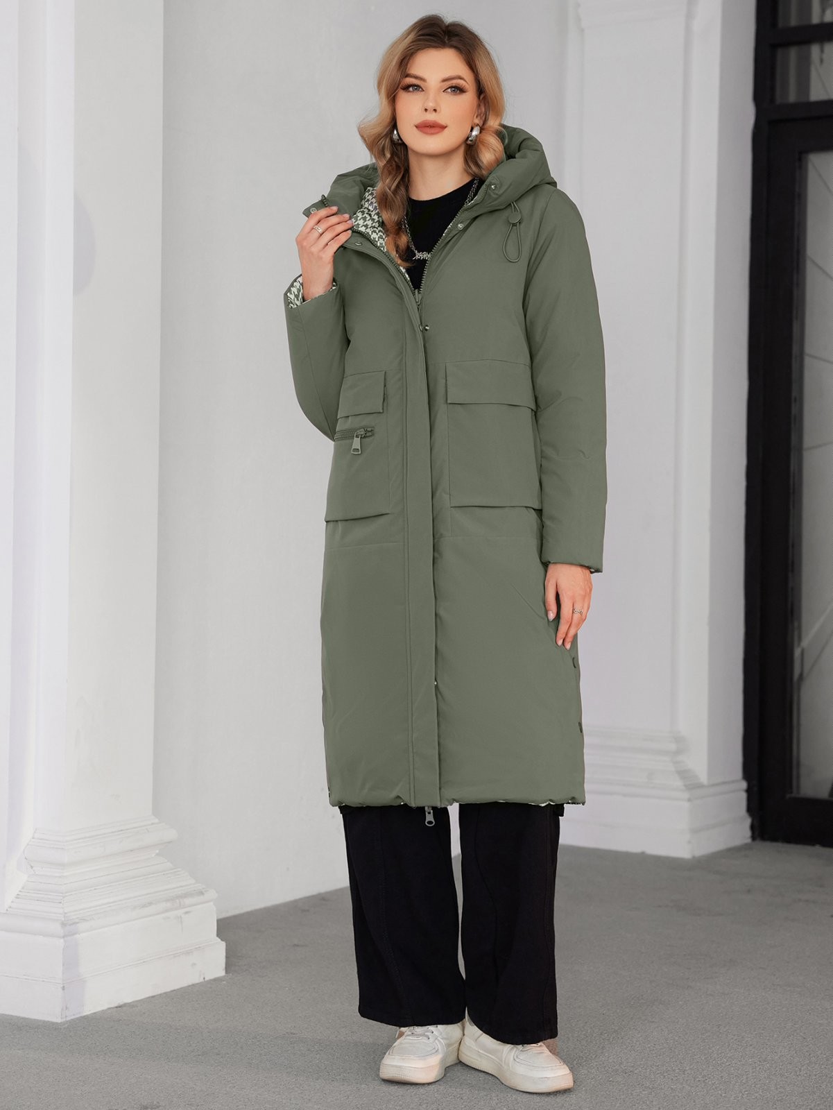 Thick Warm Hooded Reversible Winter Coat For Women Double Sides Wear Windproof Waterproof Dark Color