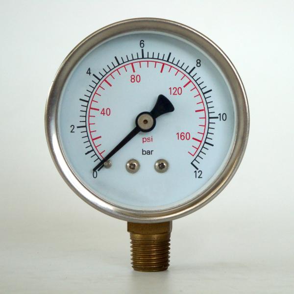 63mm Stainless Steel Pressure Gauge 12 Bar 160 Psi Dual Scale Brass Internals