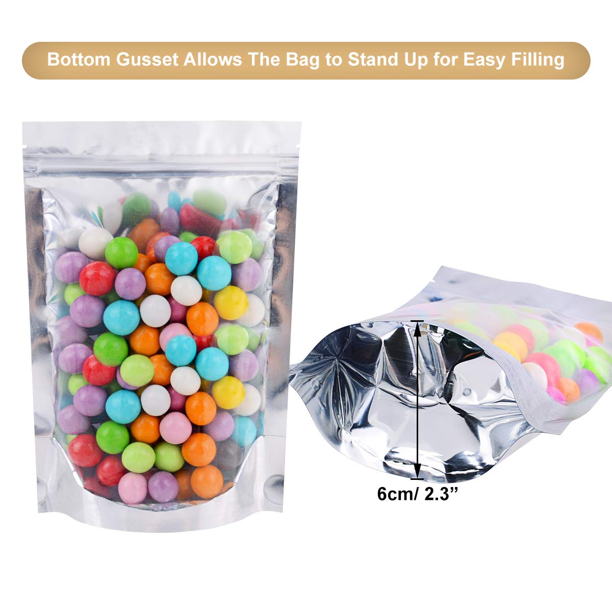 Gloss Heat Seal Custom Mylar Bags Holographic Resealable Pouch With Window OEM