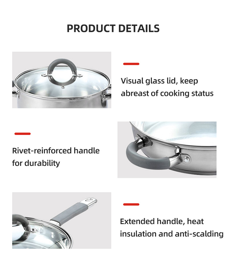 New Arrival Home Kitchenware Cooking Pot Set 201 Stainless Steel Soup Pot Set Cooking Cookware Sets