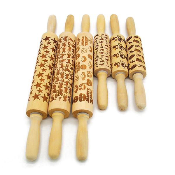 Quality Halloween Design Embossed Bamboo Wood Rolling Pin embossing rolling pin for sale