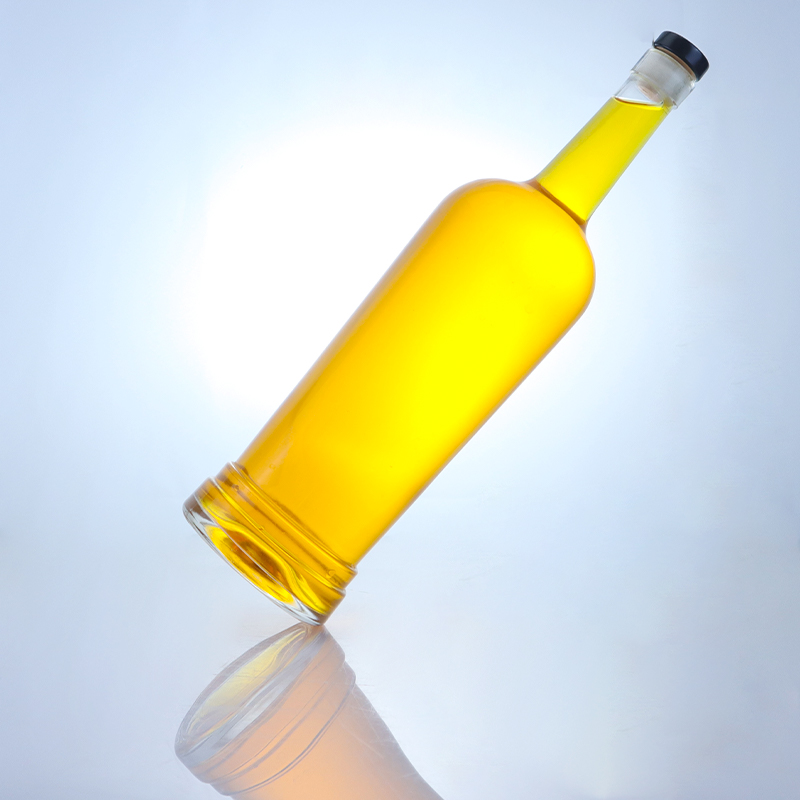 Glass Base Round Shape Customizable Logo Long Neck Liquor Bottle with Cork